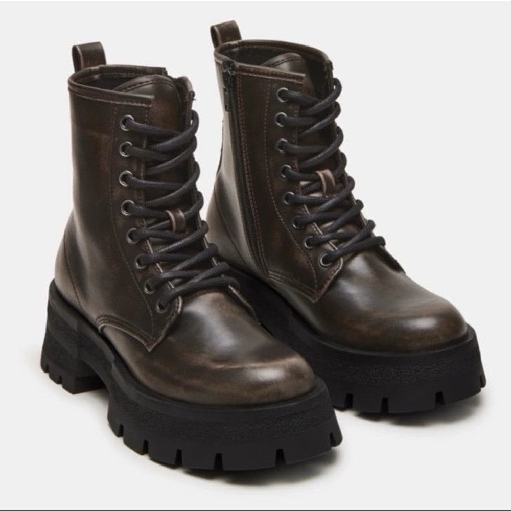 Steve Madden Women's Brown Distressed Metal Platform Combat Boots